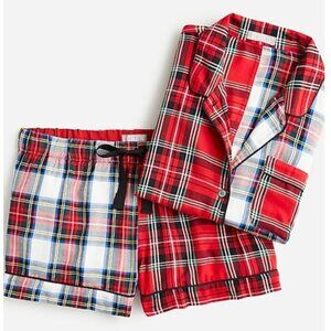 J CREW Long-sleeve flannel pajama short set in cocktail plaid